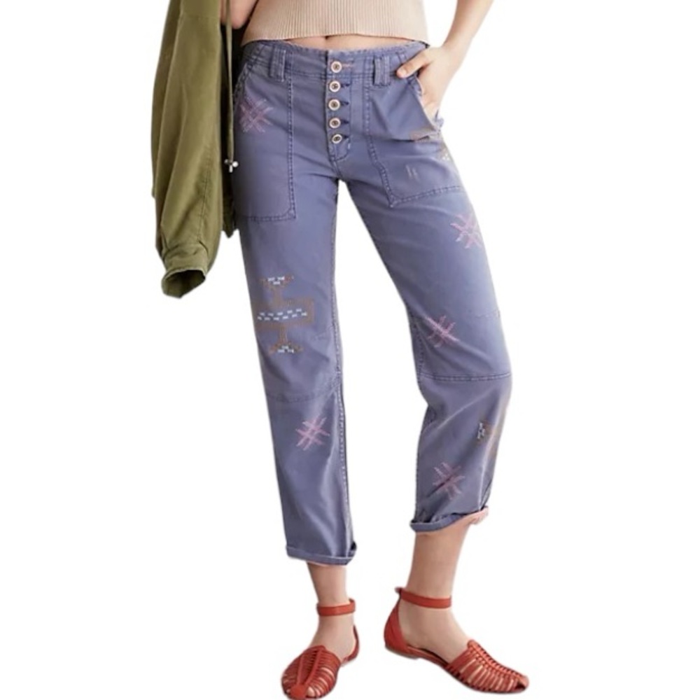 Anthropologie Pilcro The Wanderer Cross-Stitched Pants 27